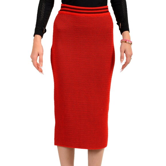 Scuderia Ferrari Women's Red Knit Pencil Midi Skirt US L IT 44